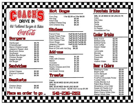 coaches restaurant near me|coach's menu with prices.